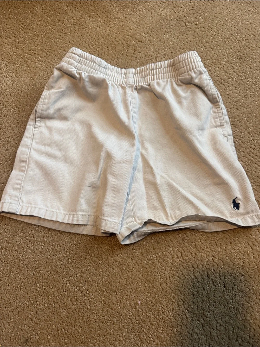 Ralph Lauren Khaki Cotton Elastic Waist Shorts with Navy Pony